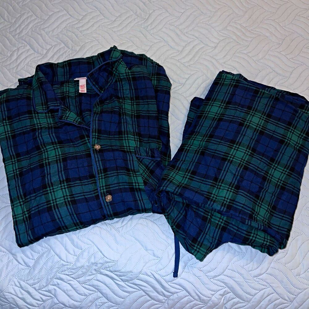 WonderShop Men’s 5XL Big & Tall Green/Blue Plaid Flannel Pajama Set 2pc